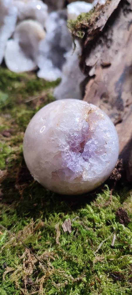 Sphère d'Améthyste rose et d'agate fleur