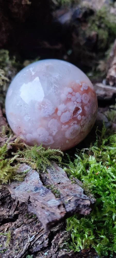 Sphère d'Améthyste rose et d'Agate fleur