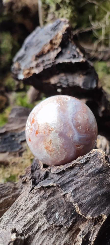 Sphère d'Améthyste rose et d'Agate fleur