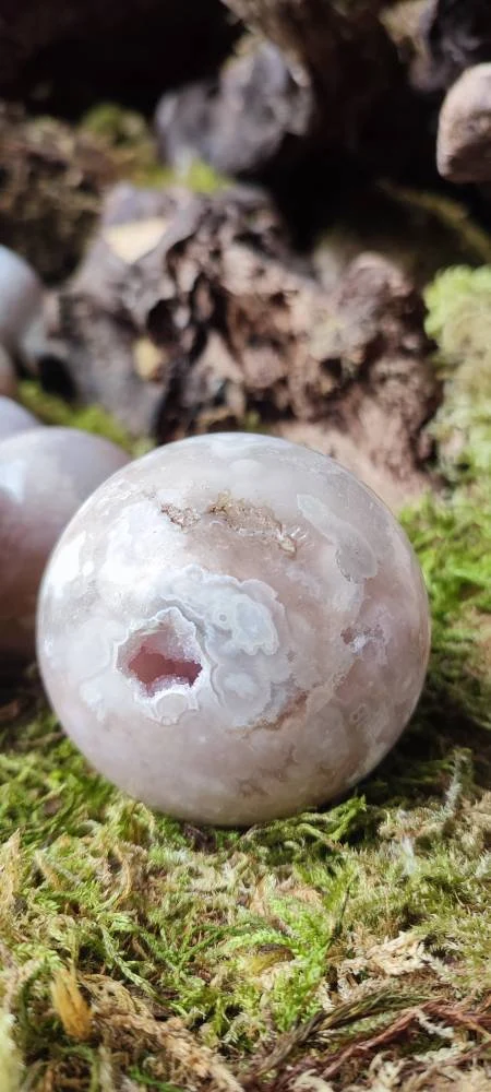 Sphère d'Améthyste rose et d'Agate fleur