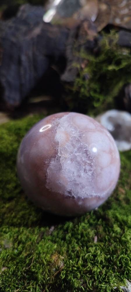 Sphère d'Améthyste rose et d'Agate fleur