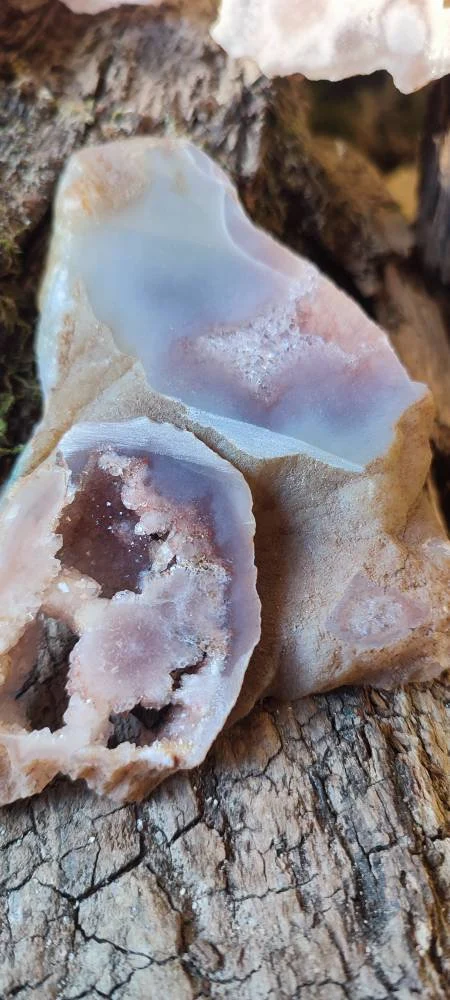 Tranche d'Améthyste rose et d'Agate fleur