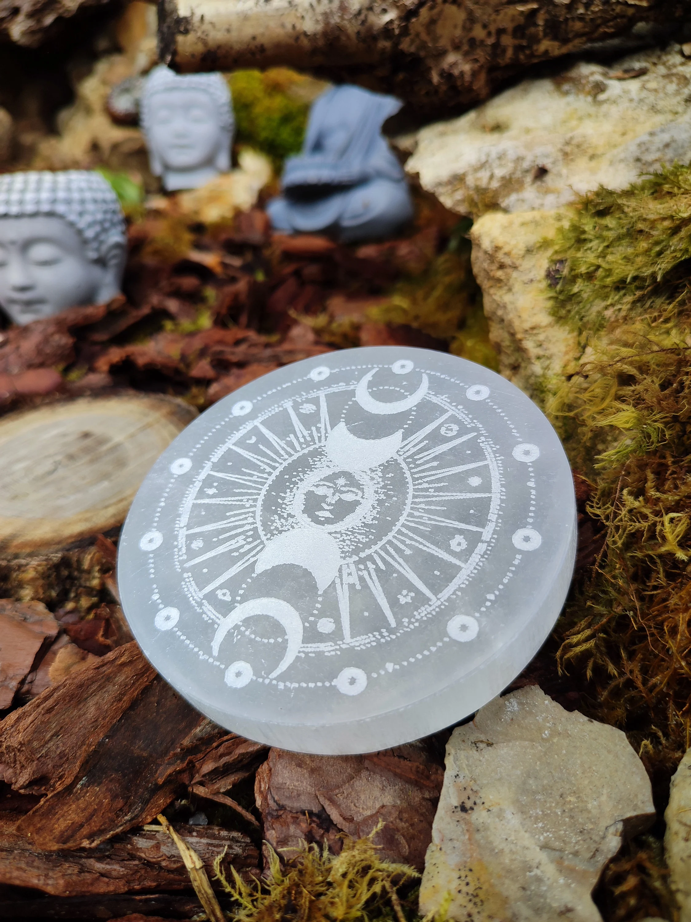 Disque de Sélénite cycle lunaire de 10 cm