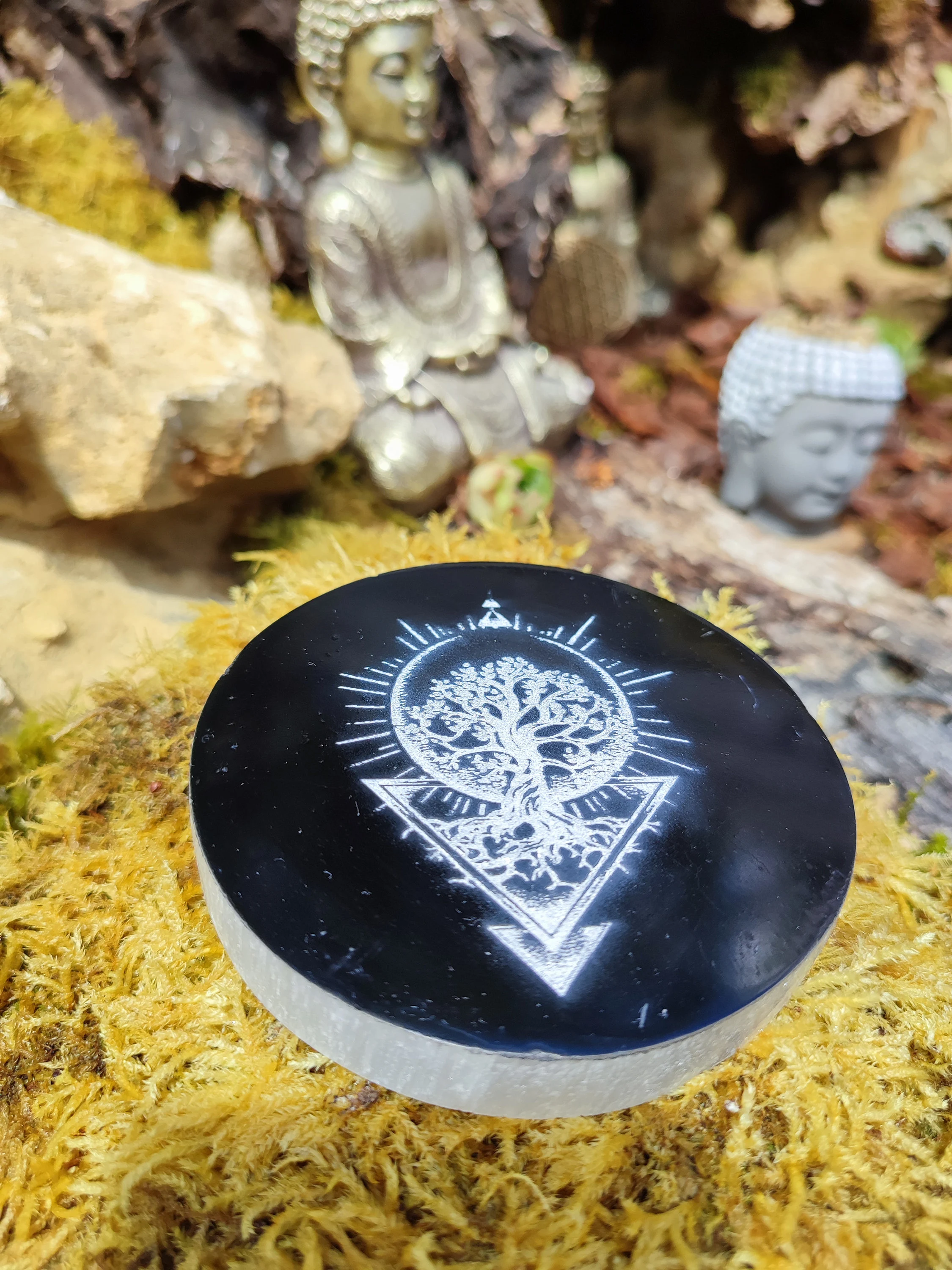 Disque de Sélénite arbre de vie de 10 cm