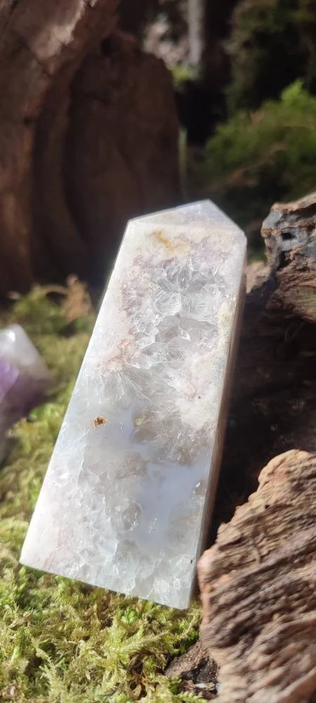 Obélisque d'Améthyste rose et d'Agate fleur