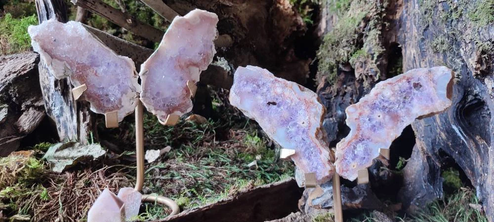 Papillon d'Améthyste rose et d'Agate fleur