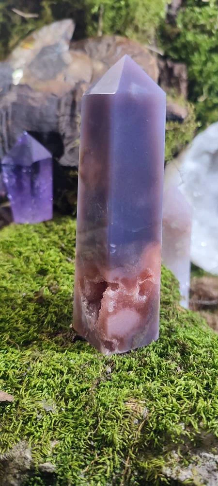 Obélisque d'Améthyste rose et d'Agate fleur