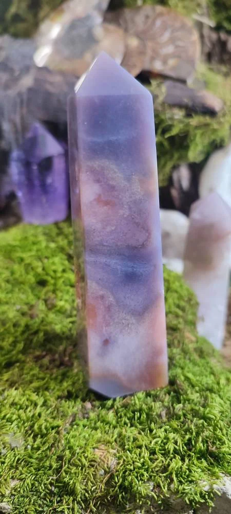Obélisque d'Améthyste rose et d'Agate fleur