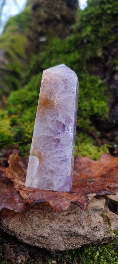Obélisque d'Améthyste rose et d'Agate fleur
