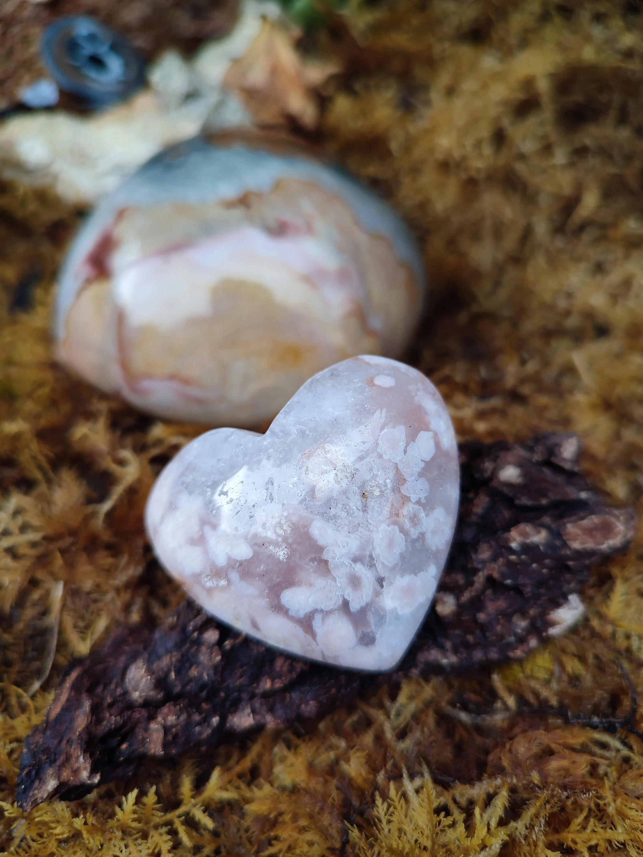 Coeur d'Améthyste rose et d'Agate fleur