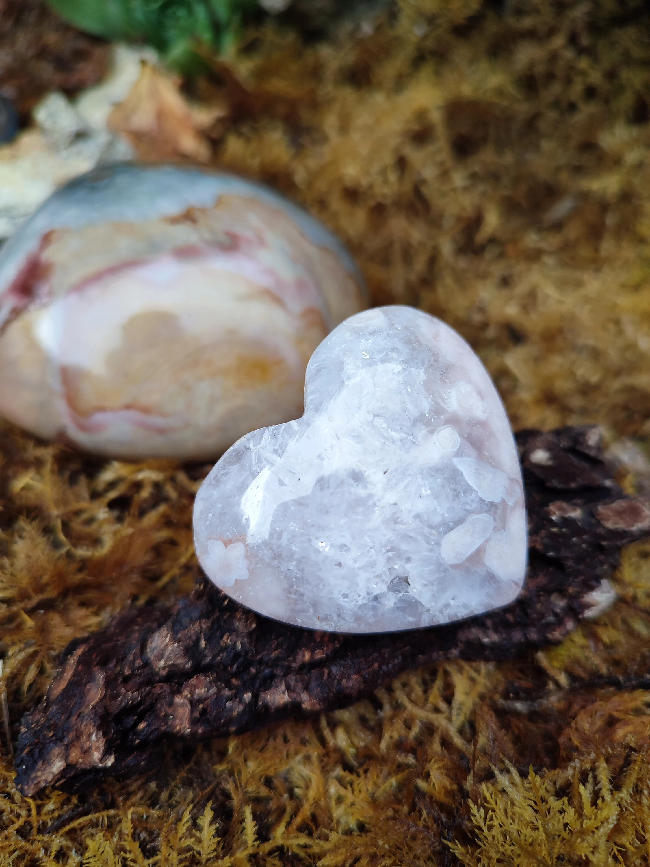 Coeur d'Améthyste rose et d'Agate fleur