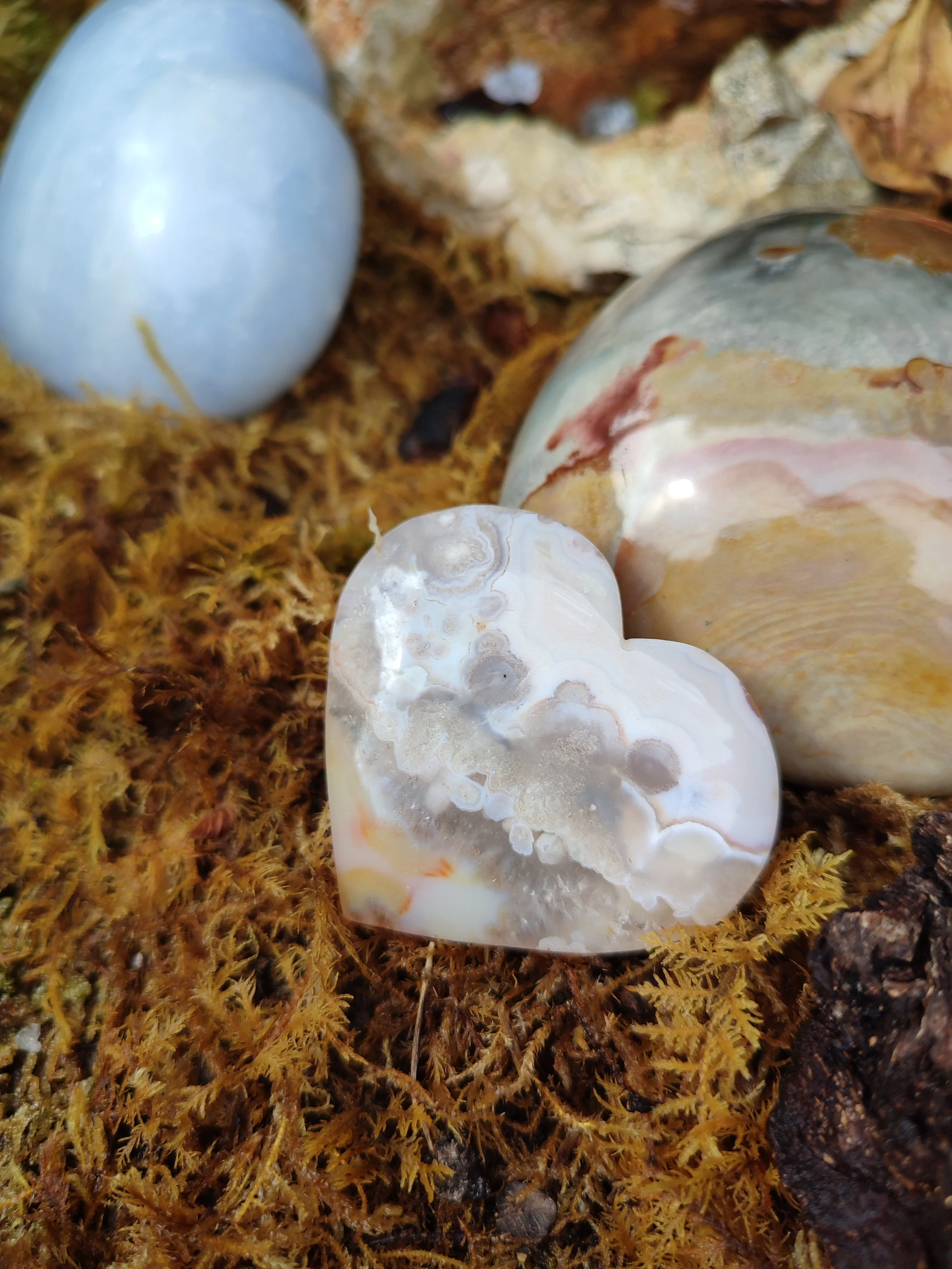 Coeur d'Améthyste rose et d'Agate fleur