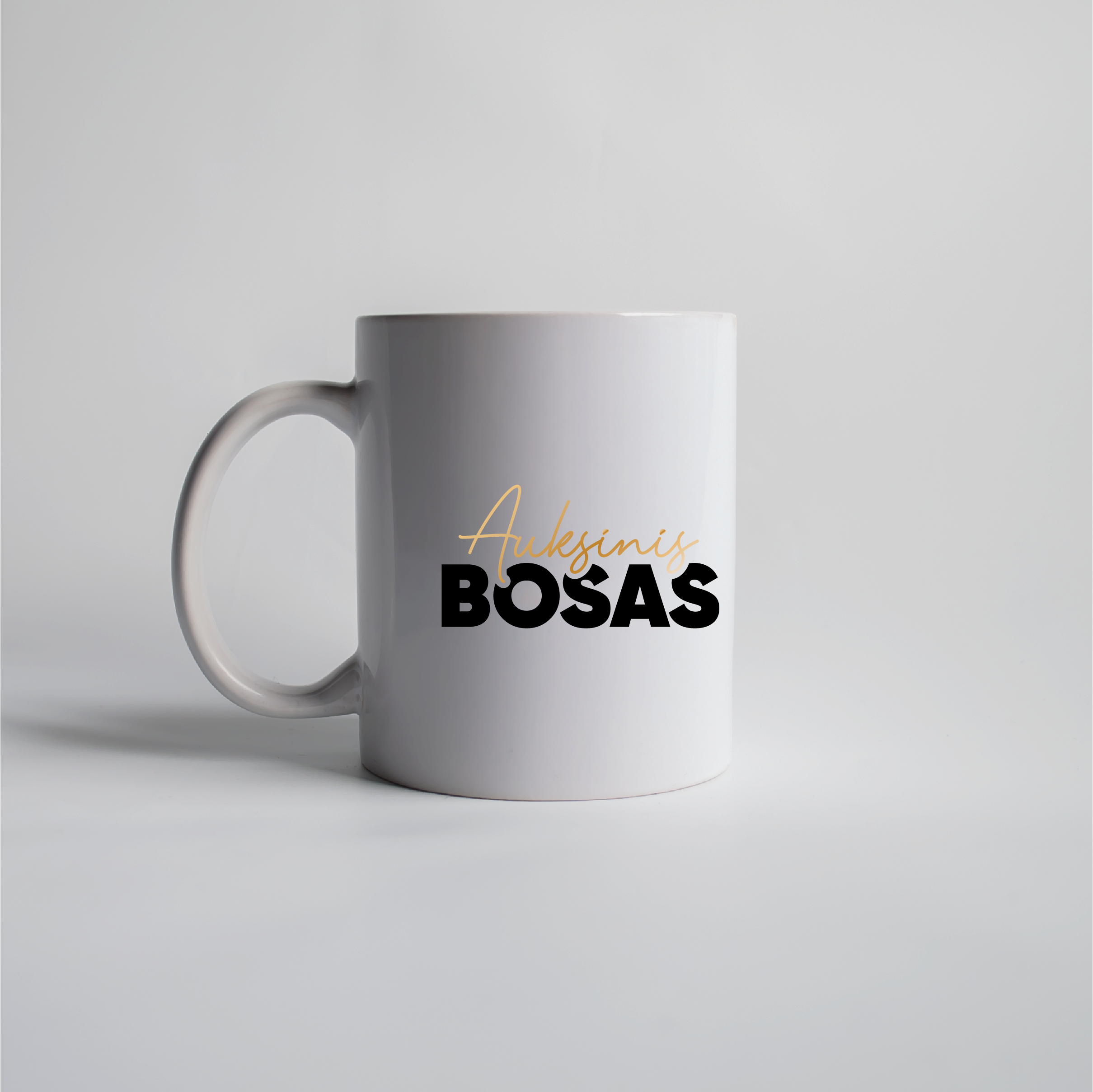 Auksinis Bosas. Puodelis (baltas) 330ml