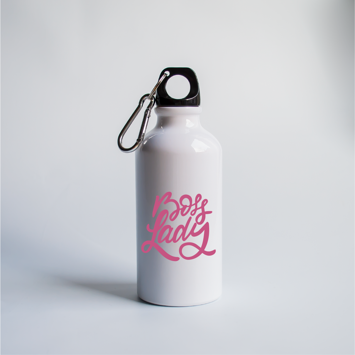 Boss Lady. Metalinis termosas/gertuvė su karabinu (baltas) 400ml