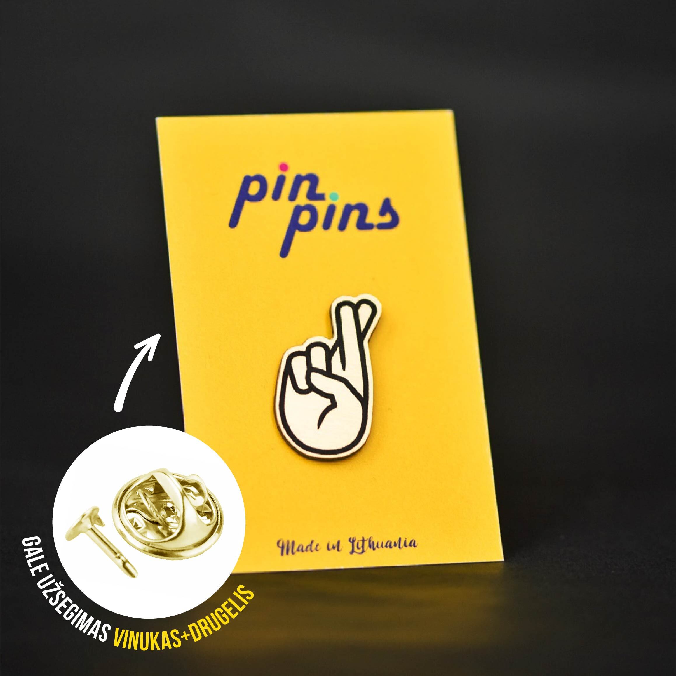 Crossed fingers - Good luck - Laimės įsegamas Pin ženkliukas sagė drabužio aksesuaras