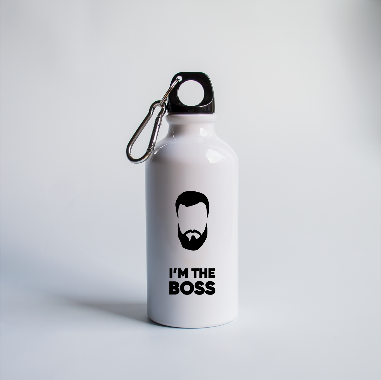 I'm the BOSS. Metalinis termosas/gertuvė su karabinu (baltas) 400ml