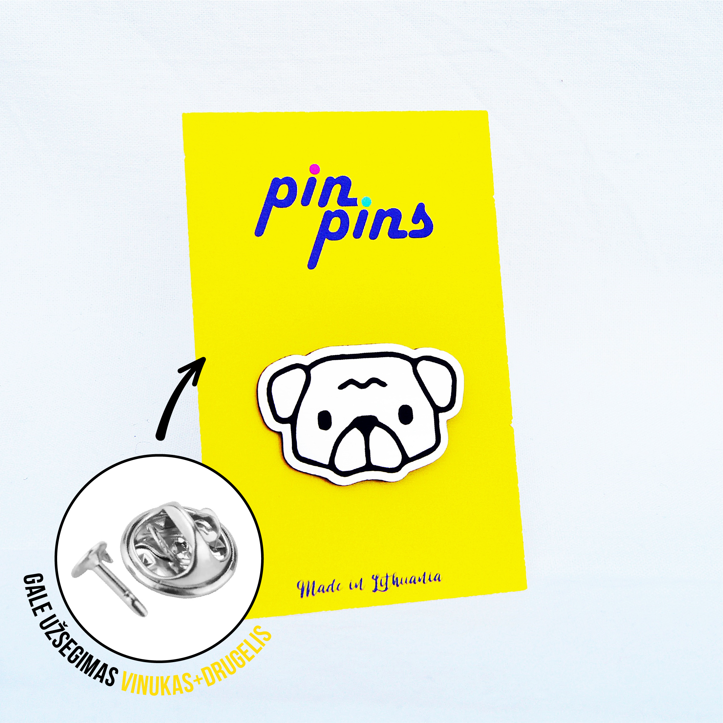 Mopsas šuo Pug dog įsegamas Pin ženkliukas sagė drabužio aksesuaras