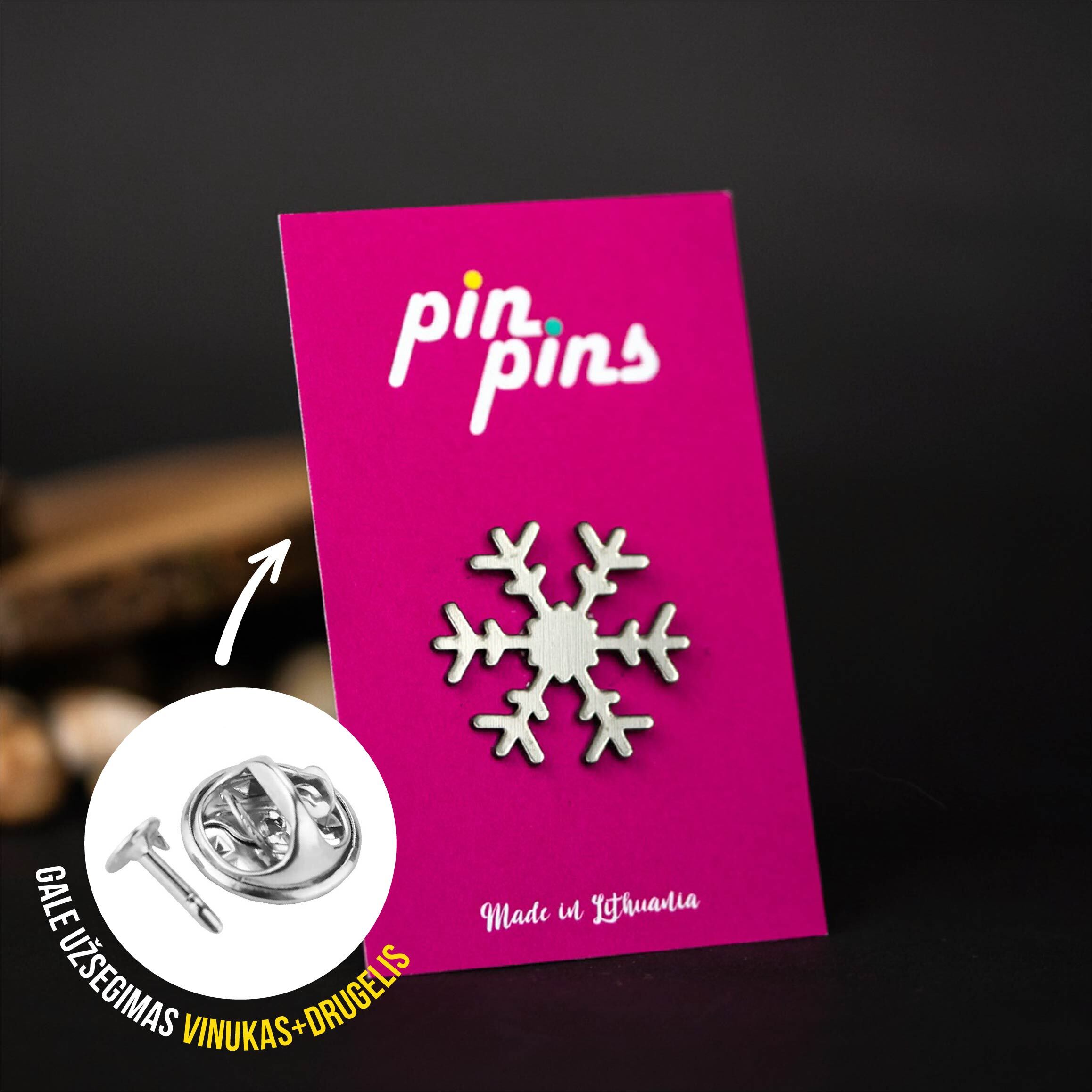 Snaigė Snowflake įsegamas Pin ženkliukas sagė drabužio aksesuaras