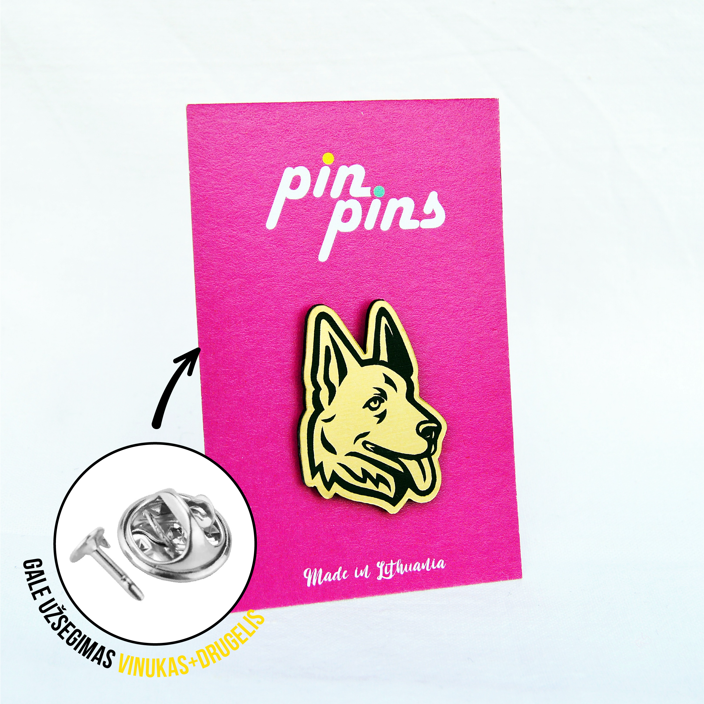 Vokiečių aviganis German Shepherd dog įsegamas Pin ženkliukas sagė drabužio aksesuaras