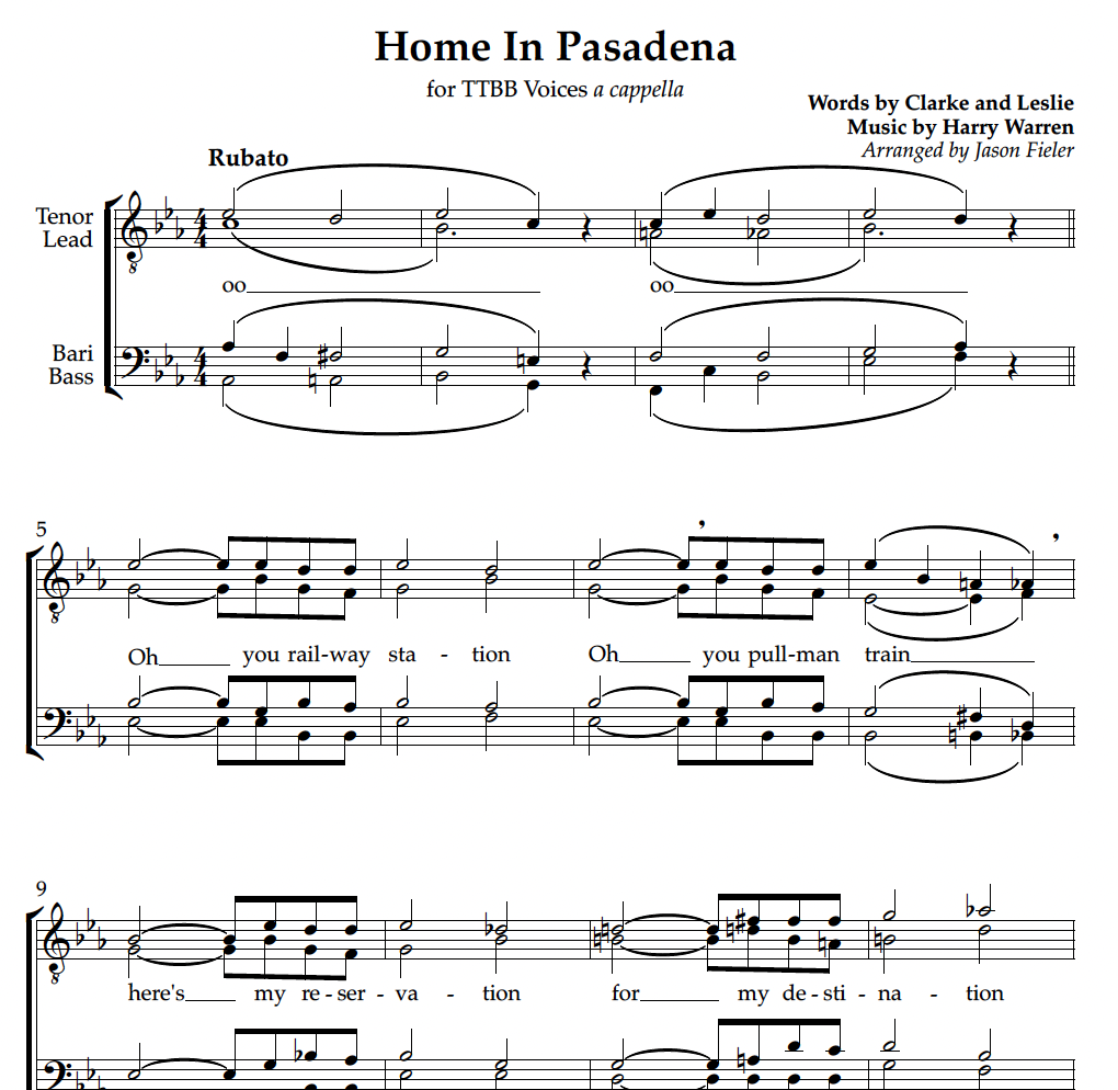 Home In Pasadena (TTBB Barbershop)