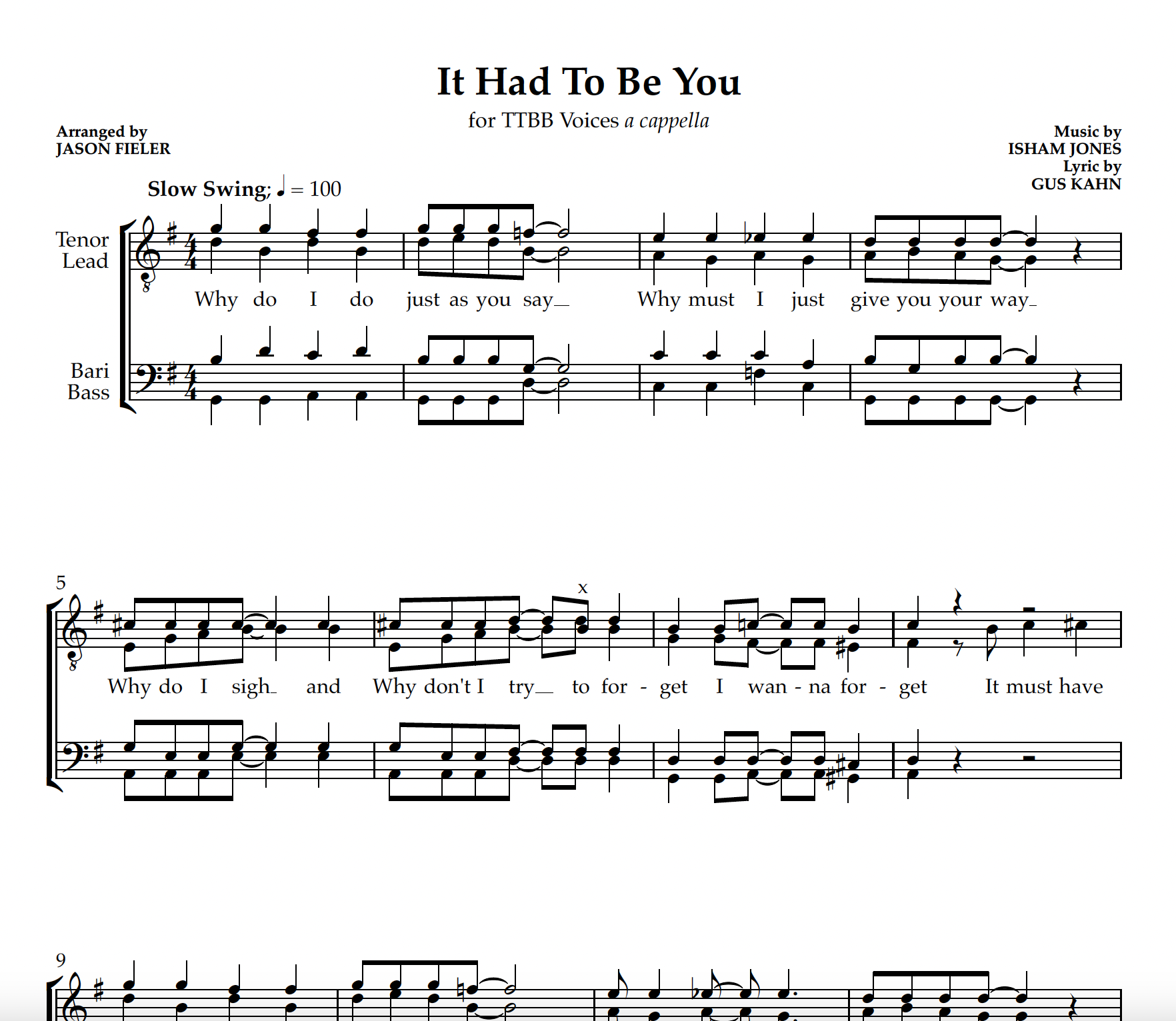 It Had To Be You (TTBB Barbershop)