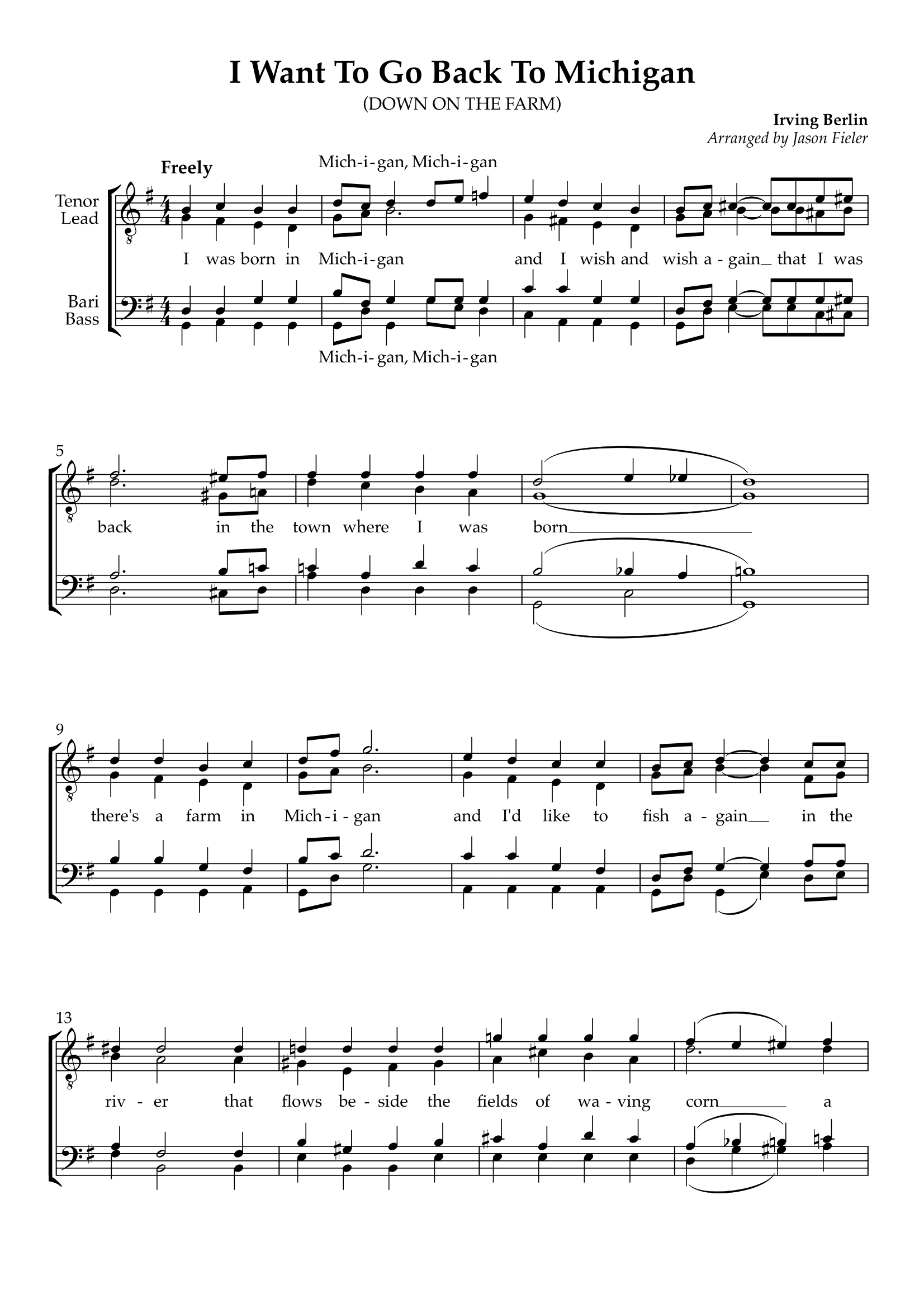 I Want To Go Back To Michigan (TTBB Barbershop)