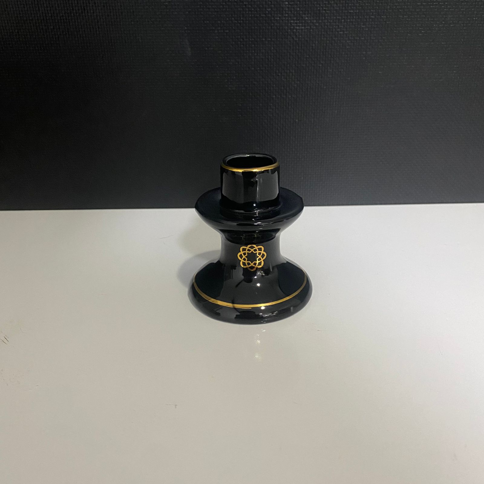 Castiçal de Porcelana Mini - Preto/Dourado