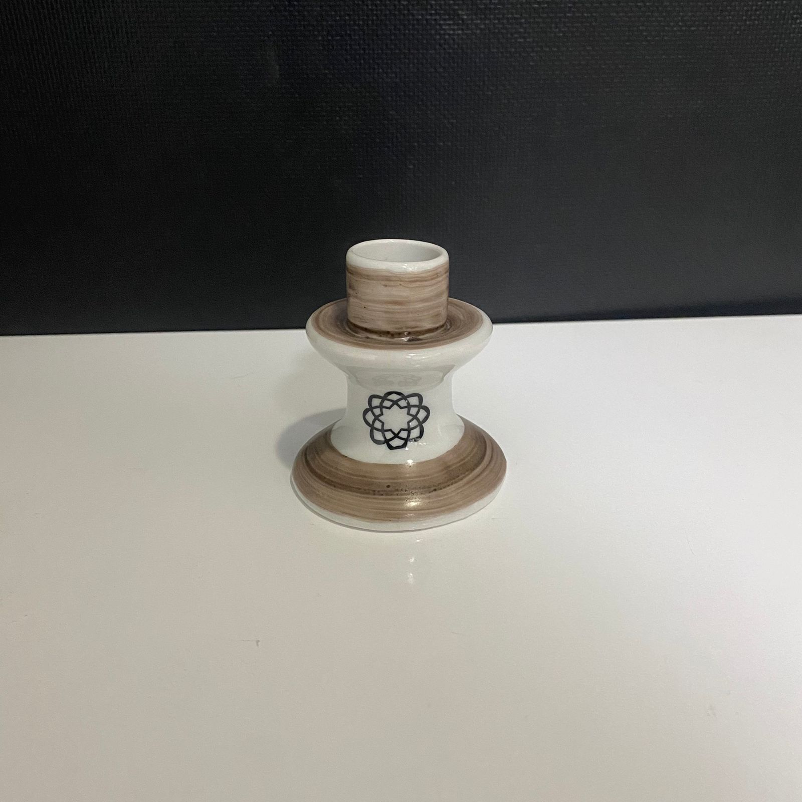 Castiçal de Porcelana Mini - Café/Branco