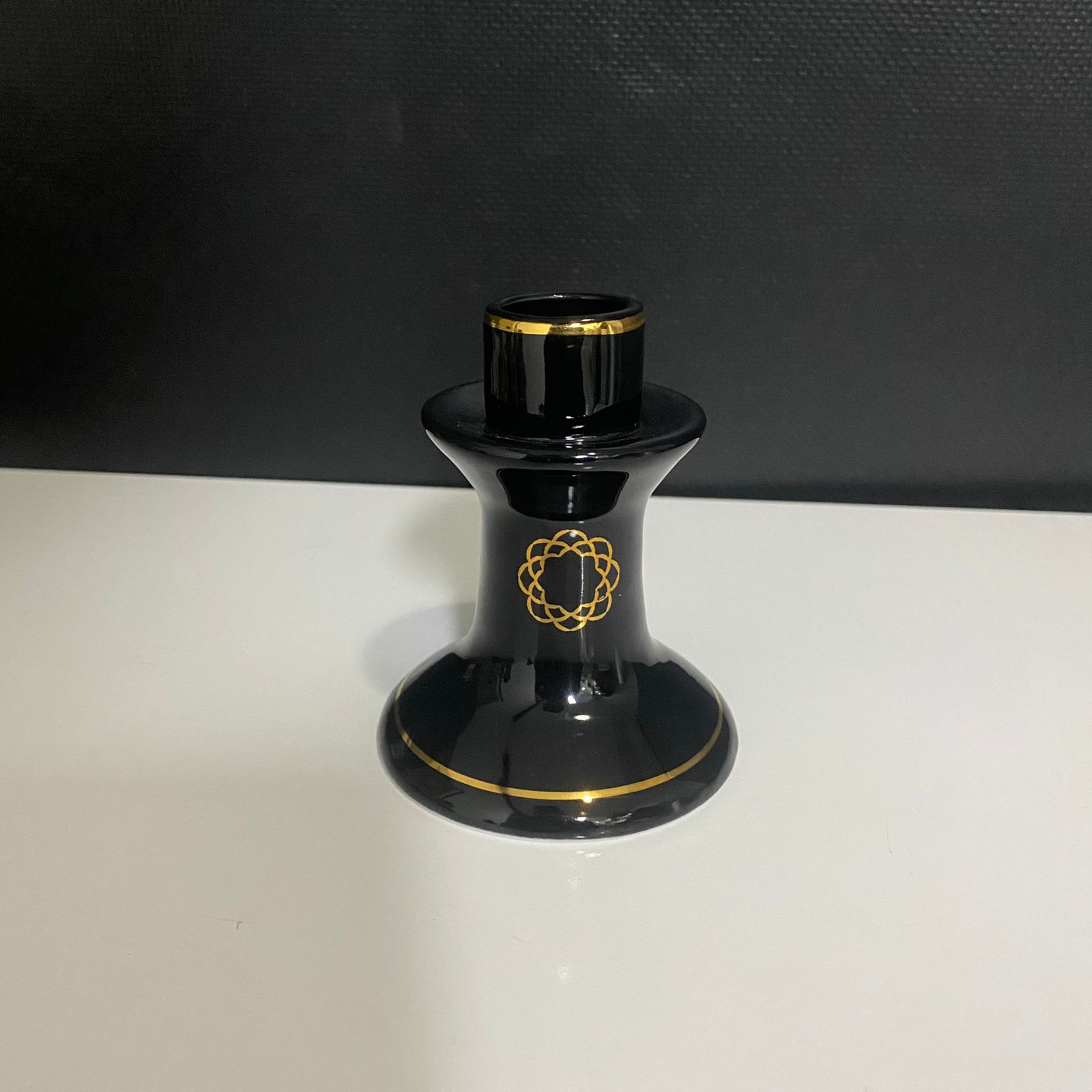 Castiçal de Porcelana Médio - Preto/Dourado