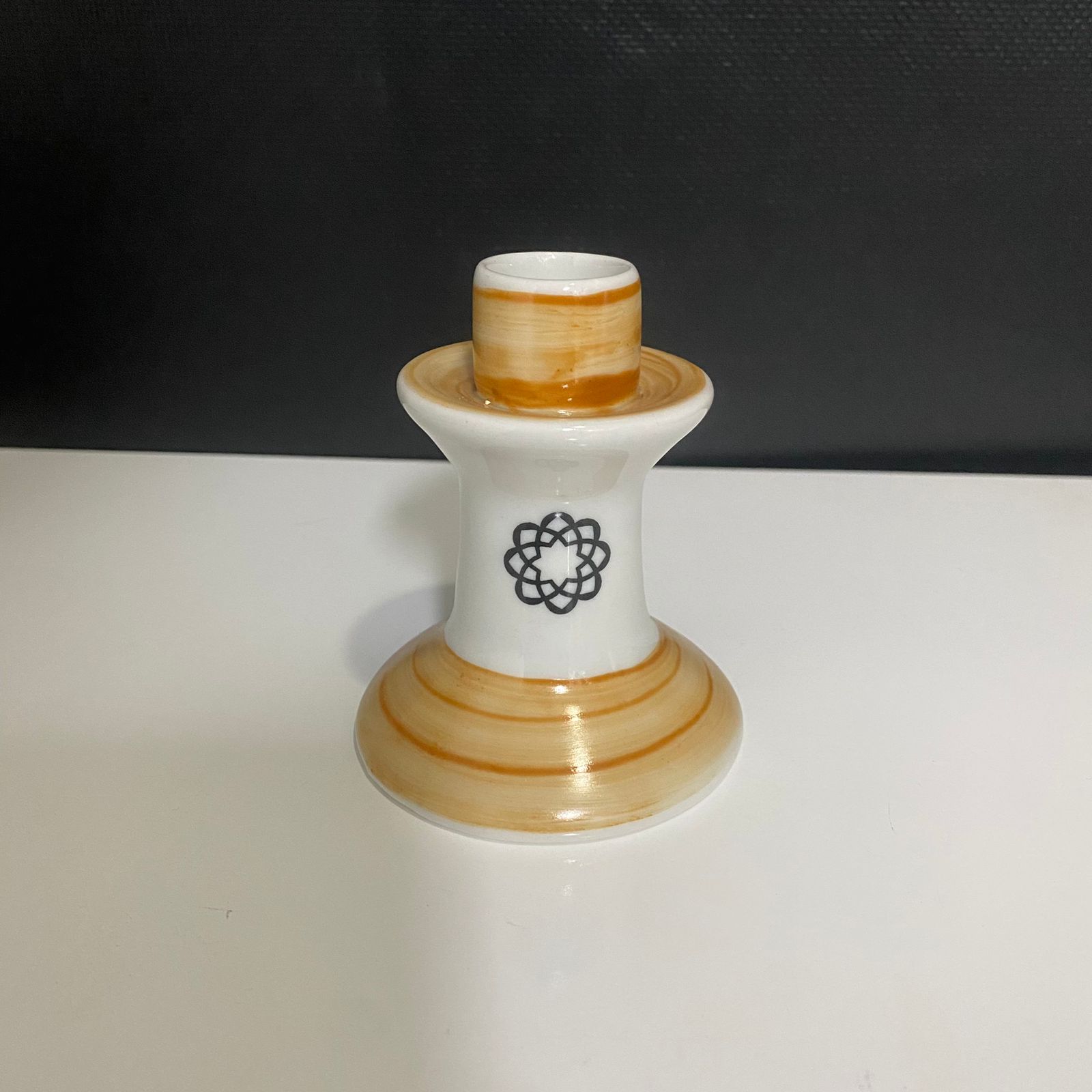 Castiçal de Porcelana Médio - Bege/Branco