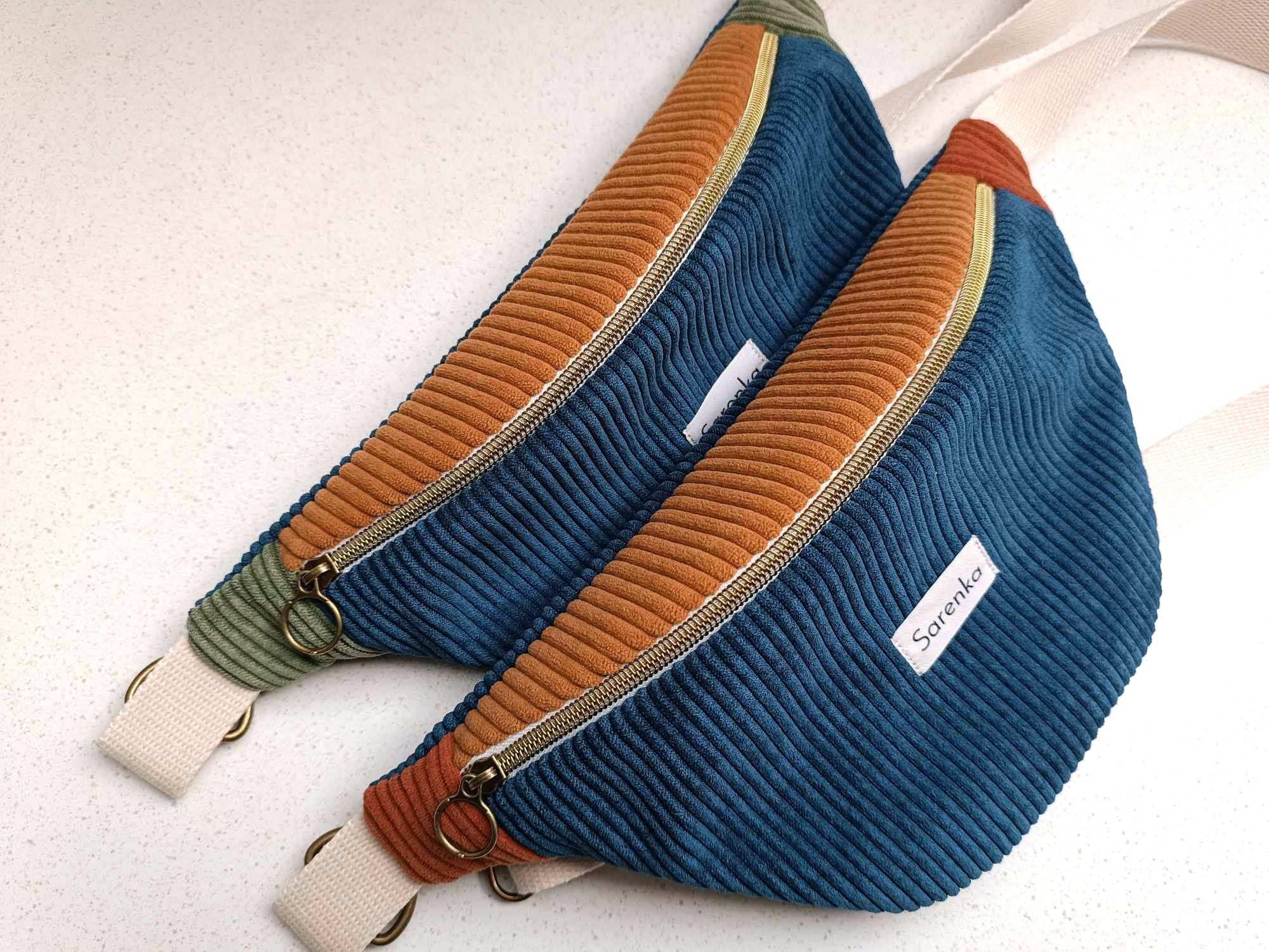 Sac Banane - Velours - Trio de couleurs - Terre et Mer