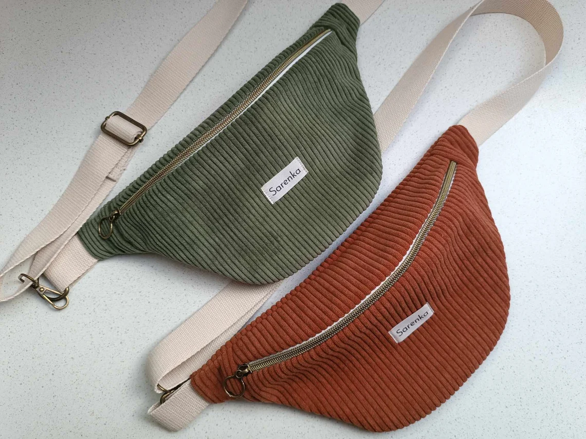 Sac Banane - Les unies - velours côtelé Terracotta ou Kaki