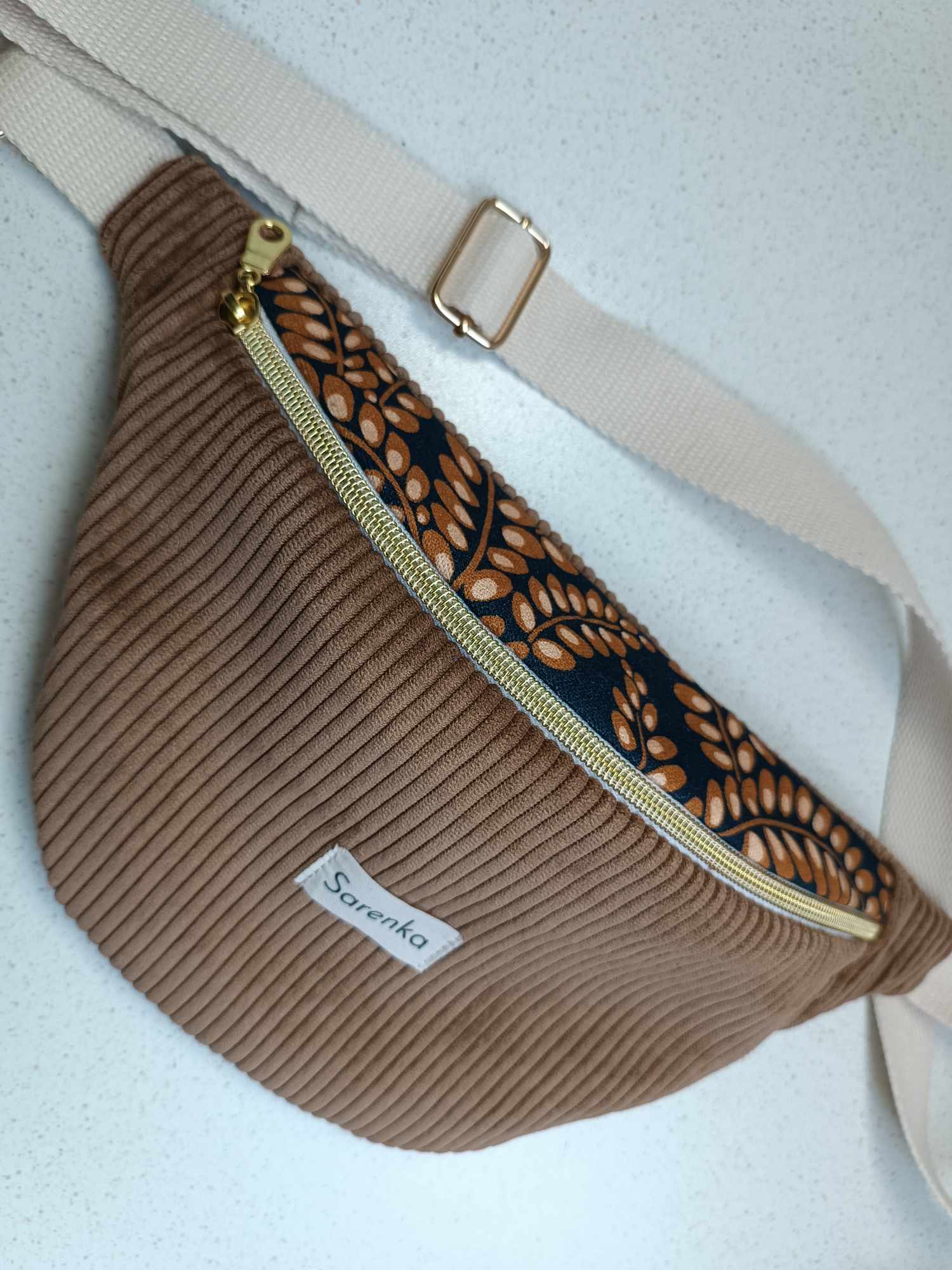 Sac Banane - Les unies - velours côtelé marine et marron