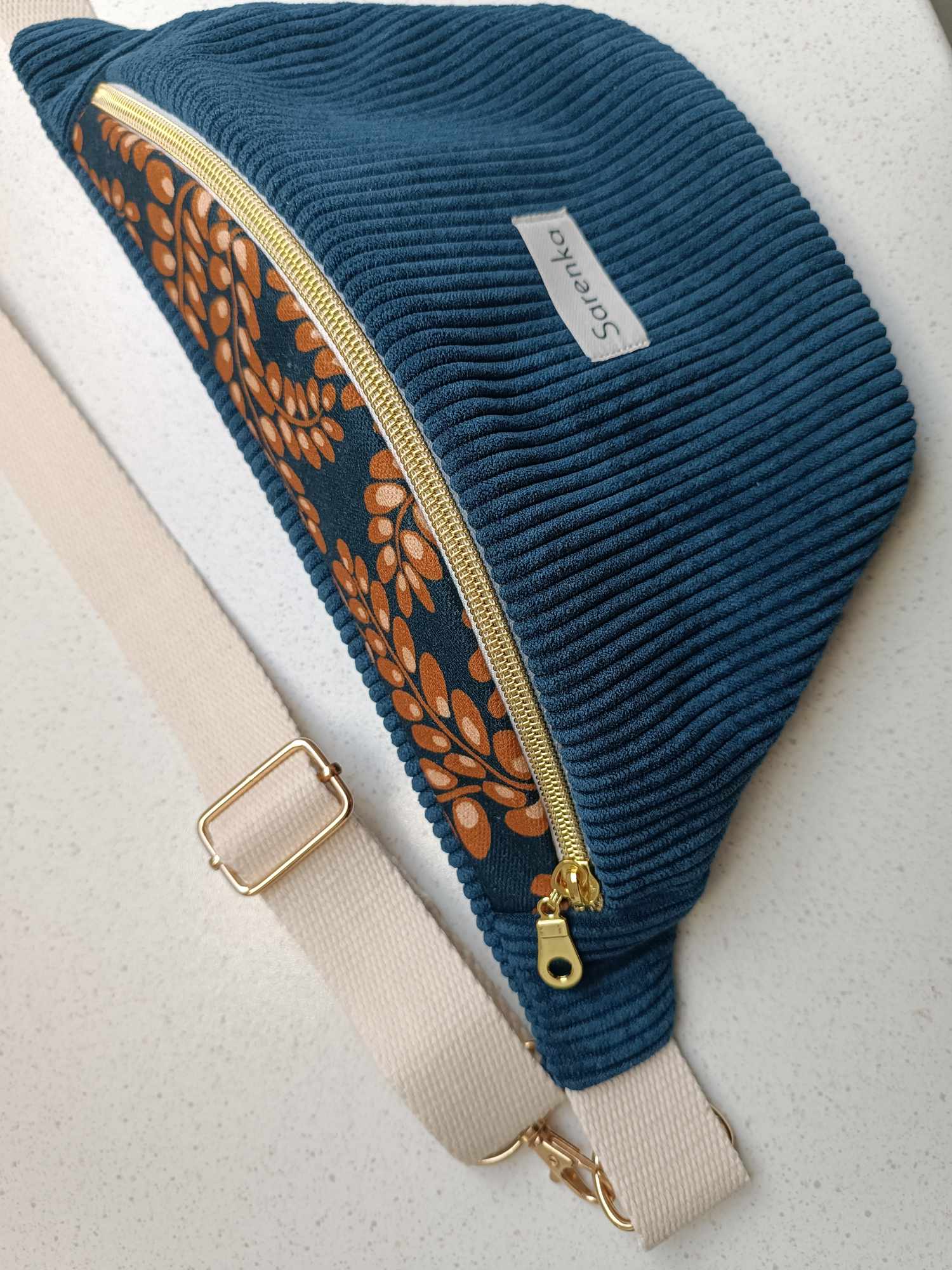 Sac Banane - Les unies - velours côtelé marine et marron