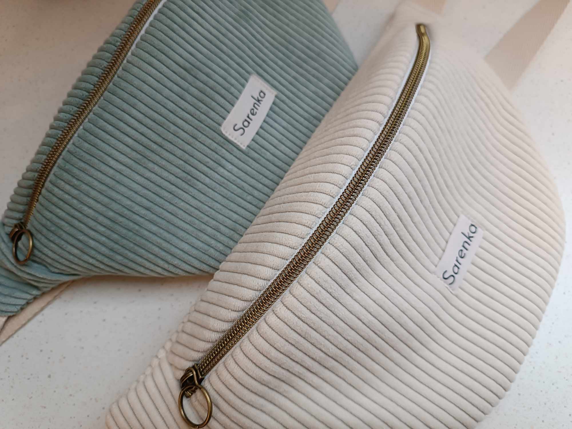 Sac Banane - Velours - Les unies - Ivoire / Vert d'eau