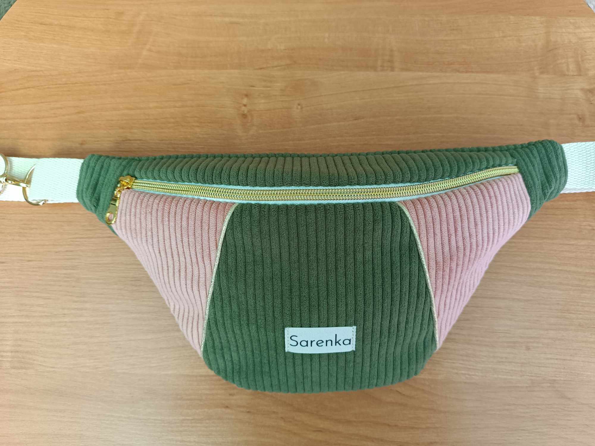 Sac Banane - Velours - la Triptyque - Kaki / Rose poudre
