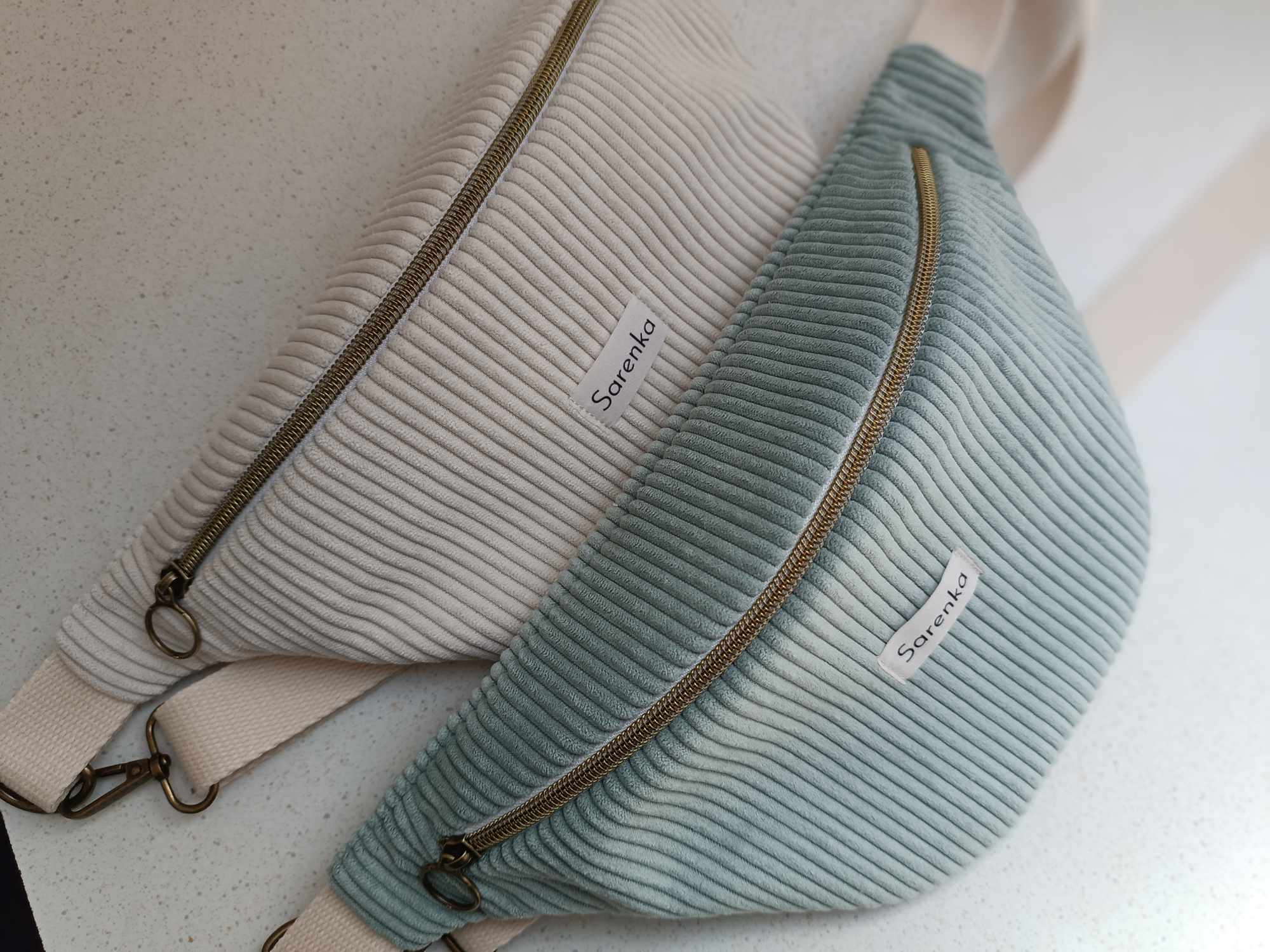 Sac Banane - Velours - Les unies - Ivoire / Vert d'eau