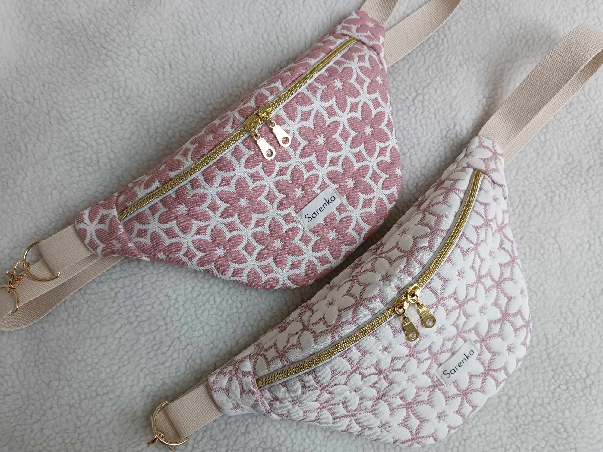 Sac Banane fleuri Rose-ivoire