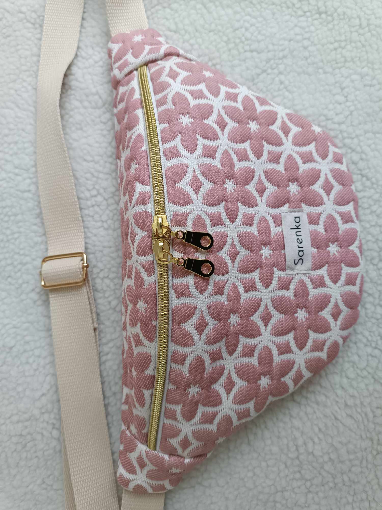 Sac Banane fleuri Rose-ivoire
