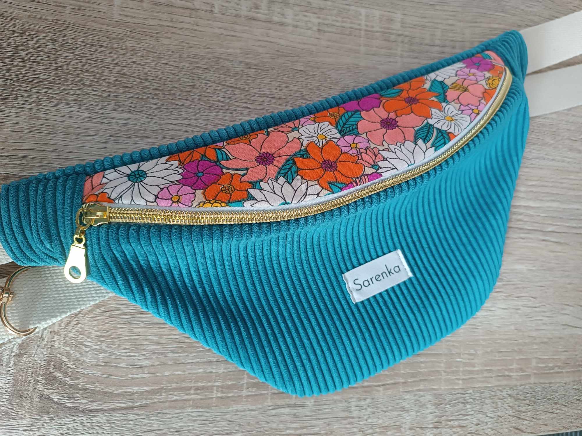 Sac banane - velours côtelé canard - motif fleuri