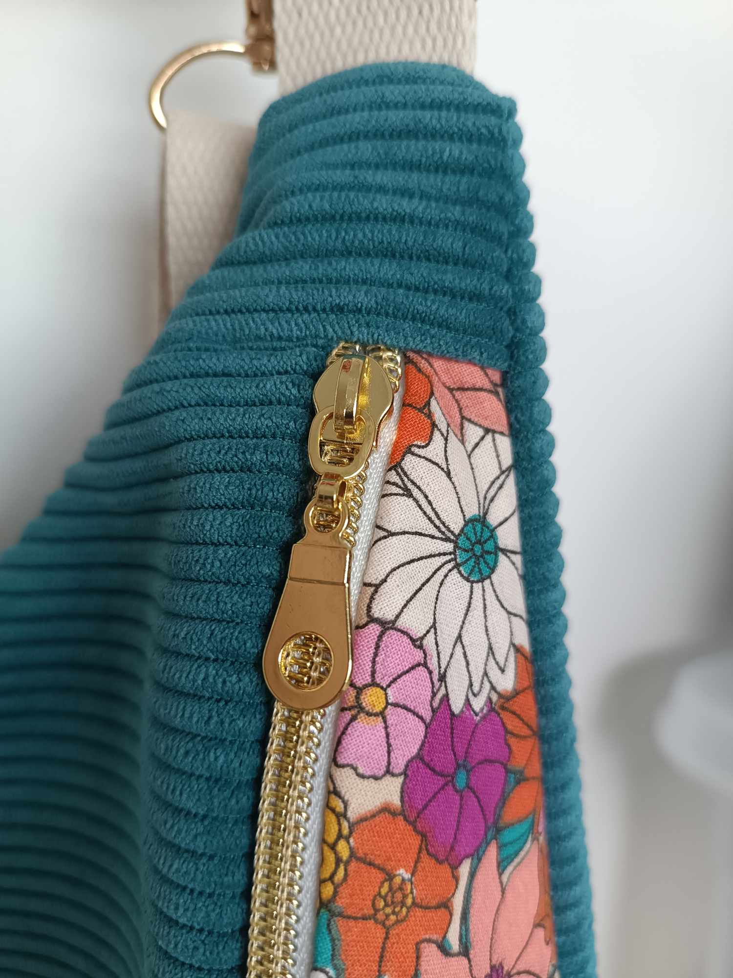 Sac banane - velours côtelé canard - motif fleuri