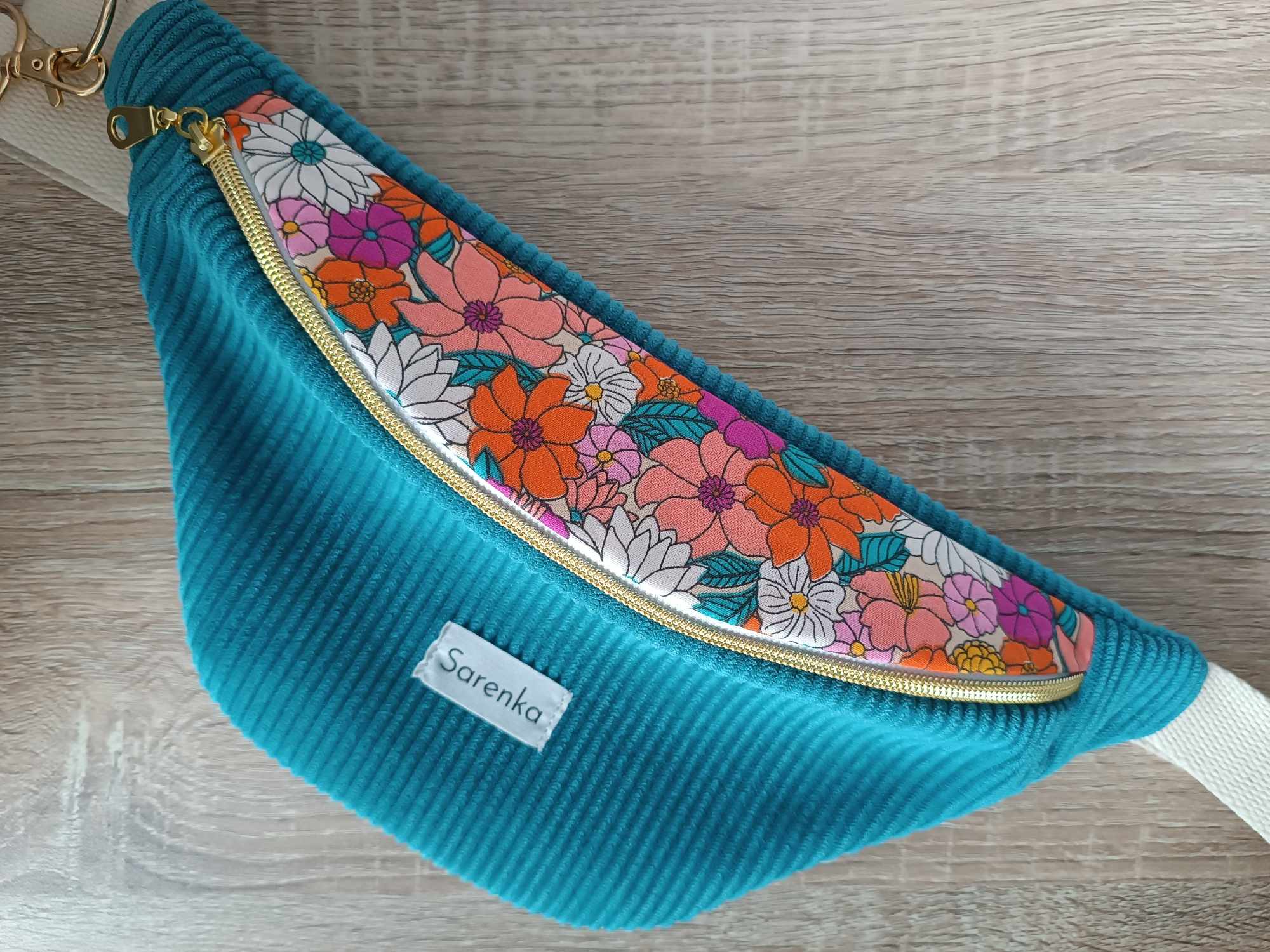 Sac banane - velours côtelé canard - motif fleuri
