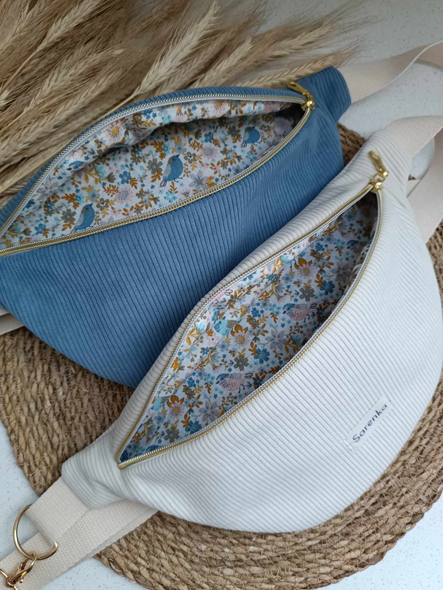 Sac Banane - Velours - Les unies - Ivoire ou Bleu jeans