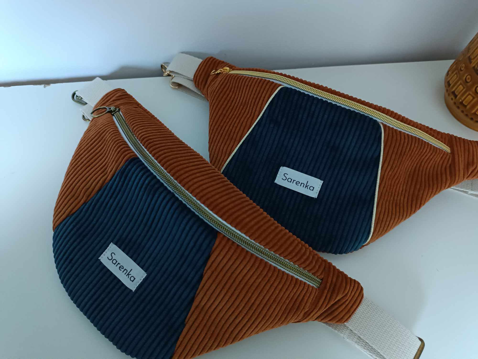 Sac Banane - Velours - La Triptyque Rouille et marine 
