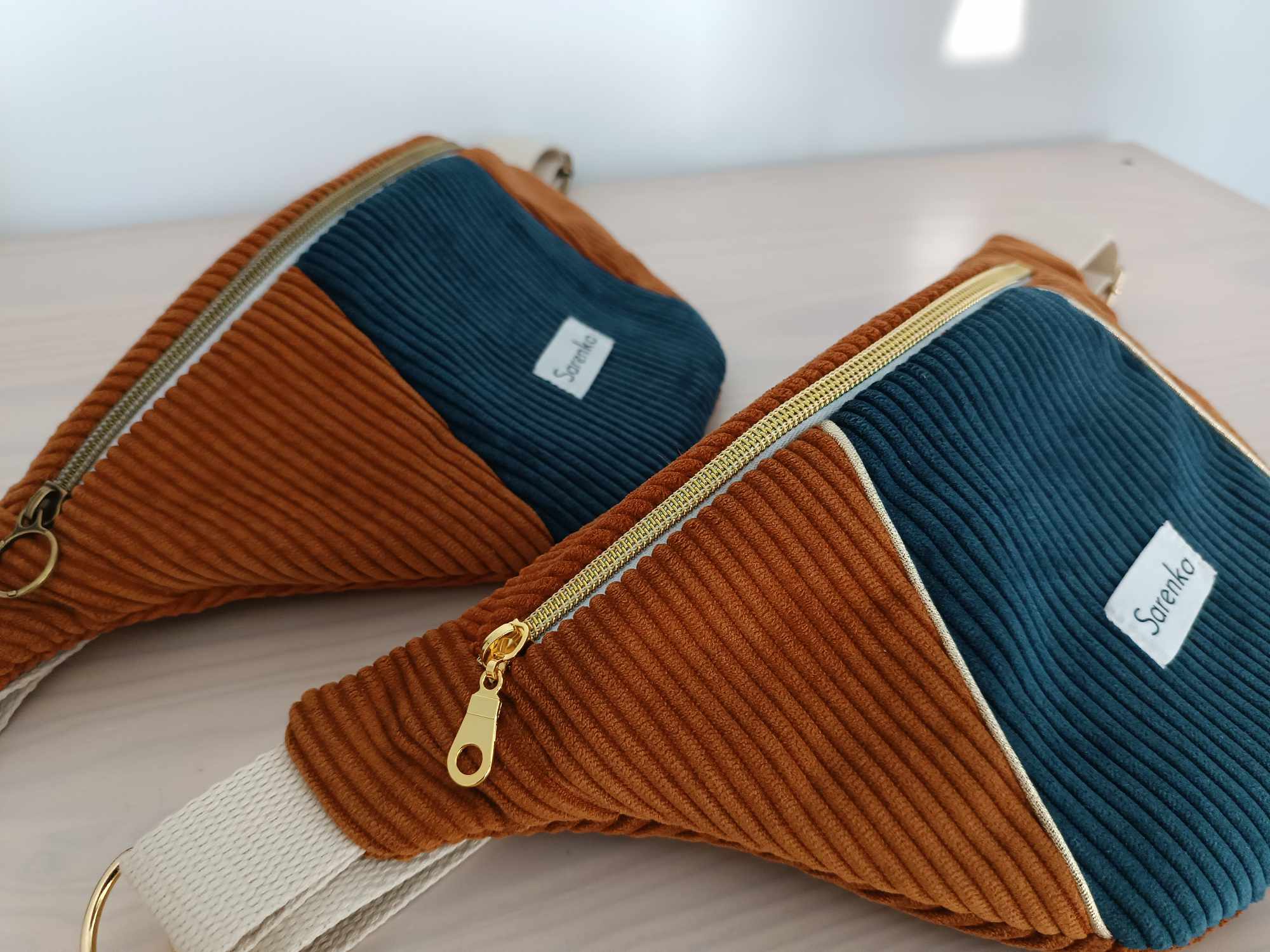 Sac Banane - Velours - La Triptyque Rouille et marine 