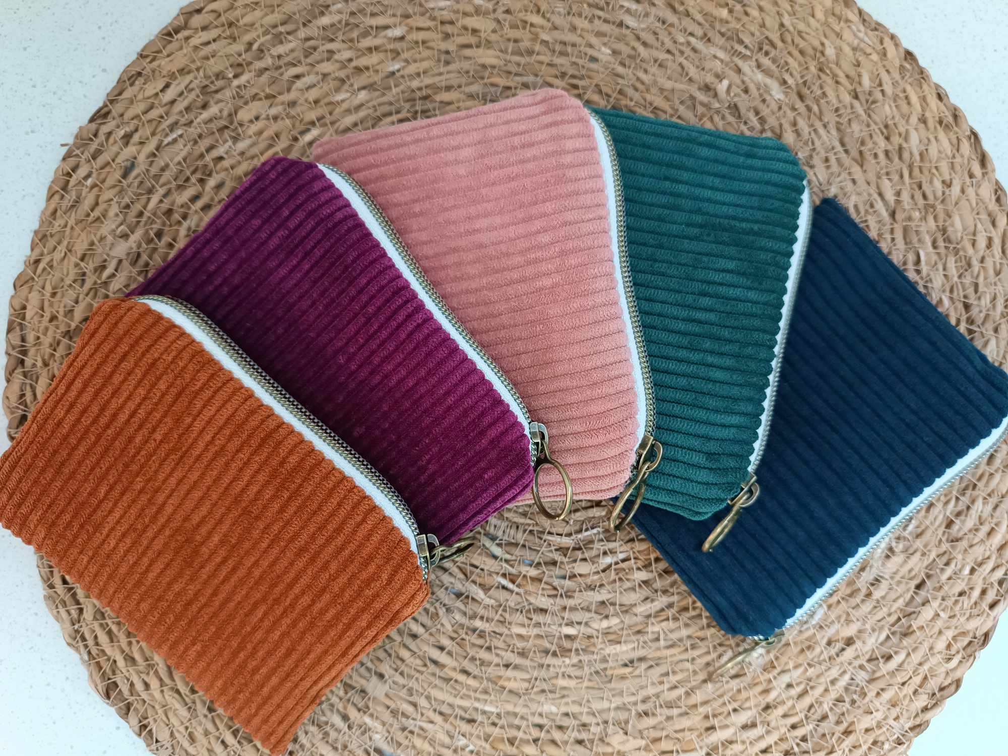 Porte-monnaie en velours côtelé uni