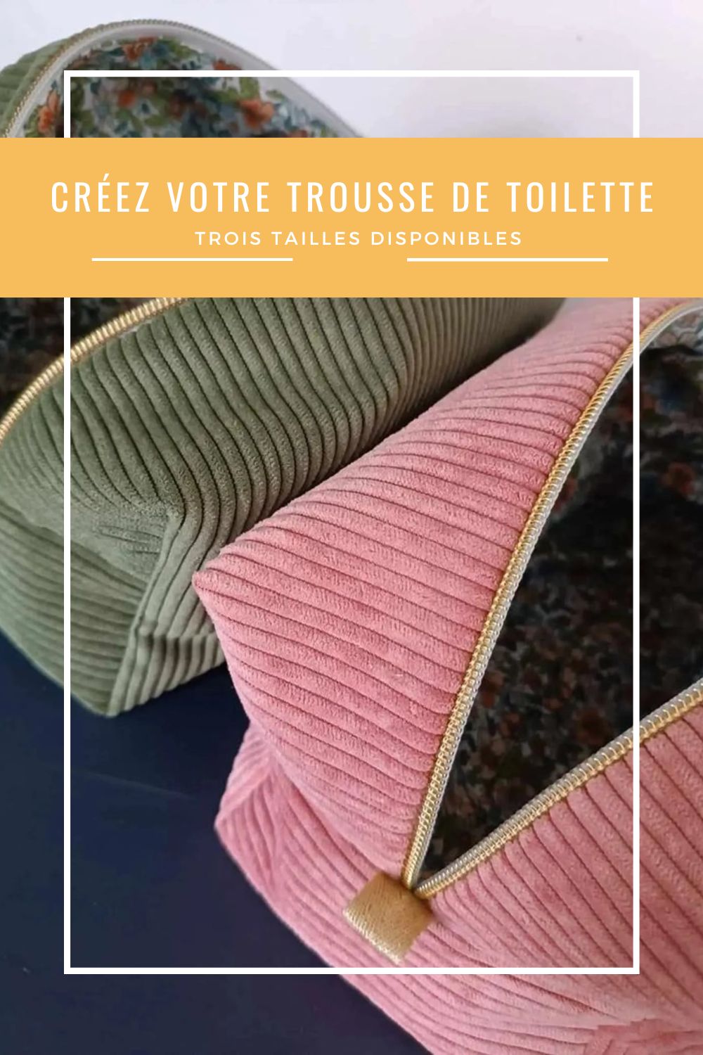 Trousse de toilette en velours côtelé personnalisée Trousse grand format