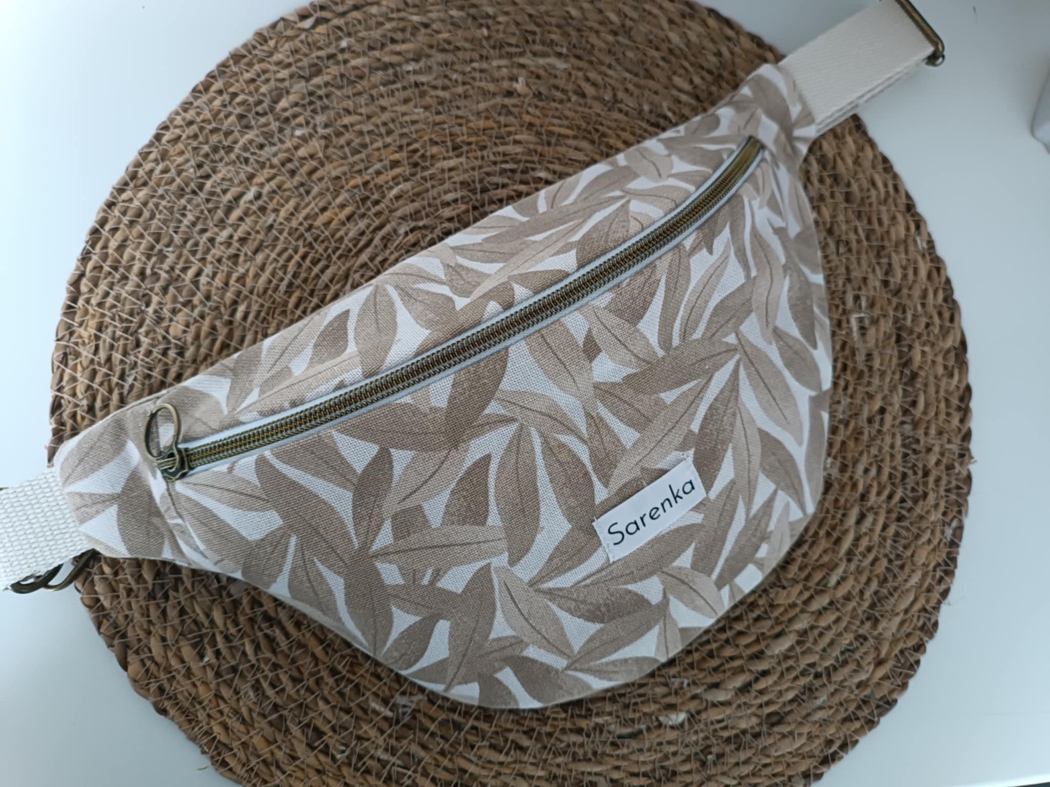 Sac banane coton motif feuille bambou