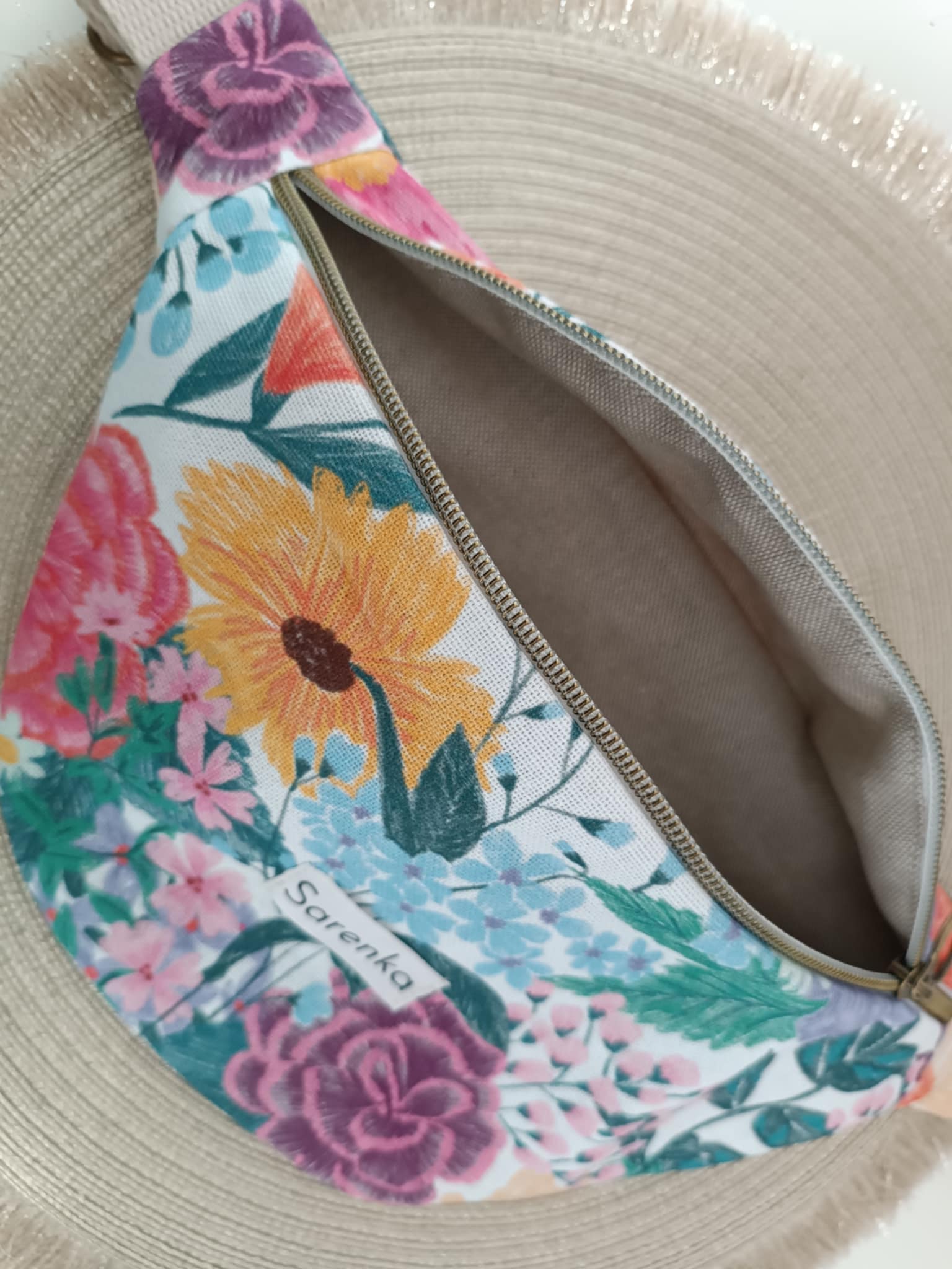 Sac banane coton fleuri retro
