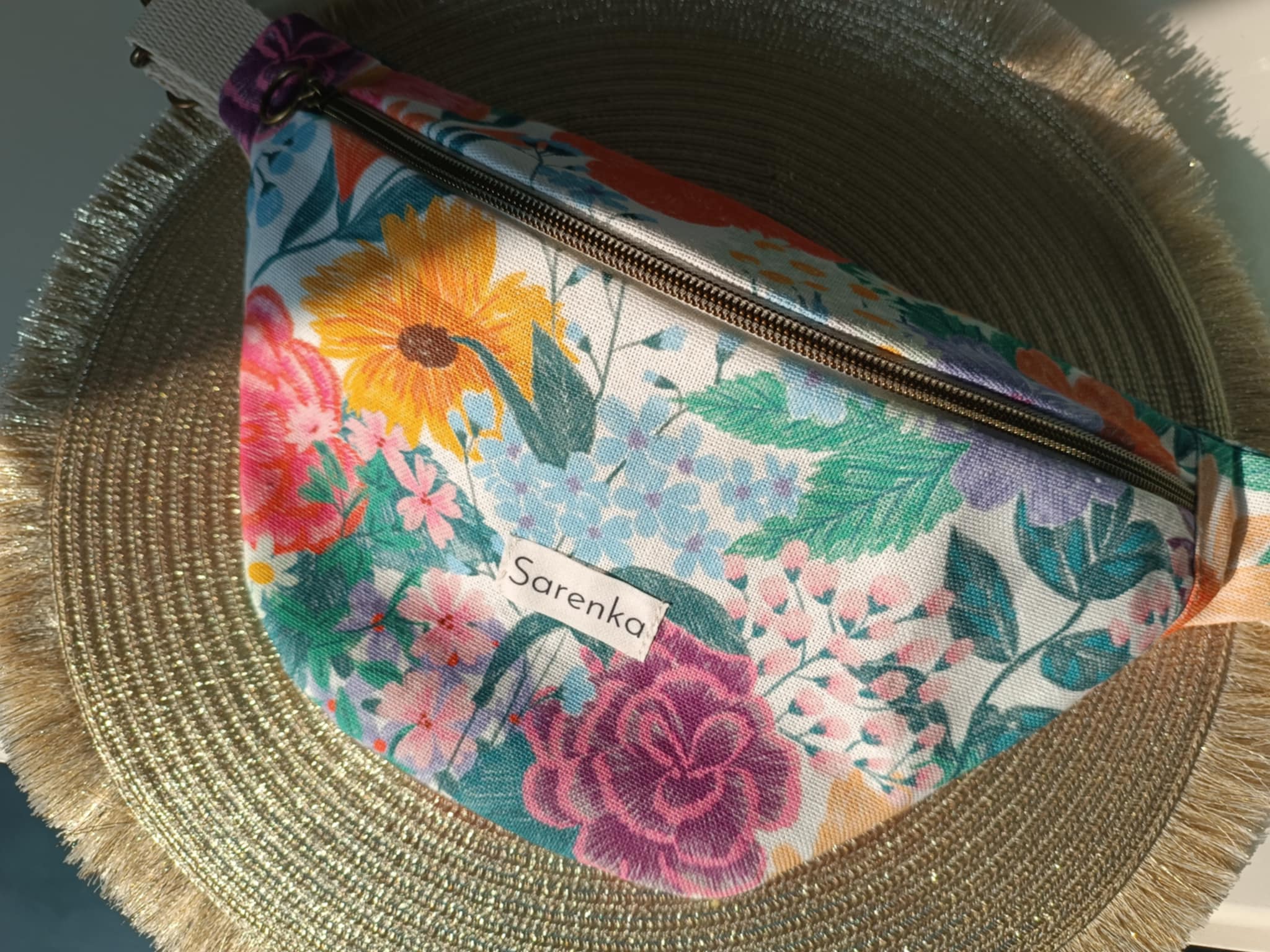 Sac banane coton fleuri retro